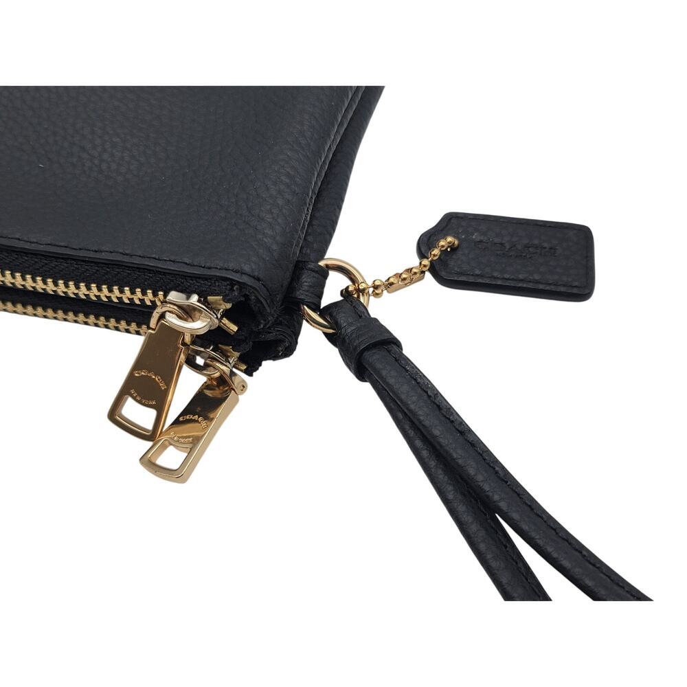 Coach Black Pebbled Leather Double Corn Zip Card Case Clutch Wristlet - Picture 5 of 10